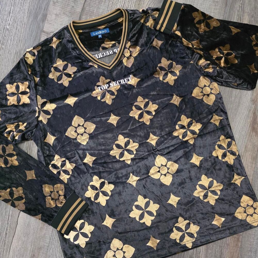 Lanzino Black and Gold Satin Velvet Shirt
